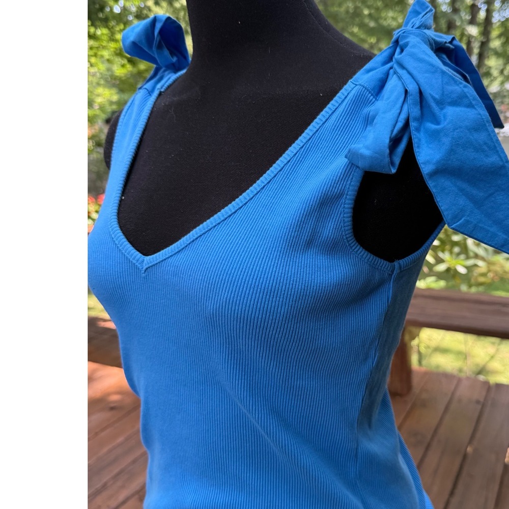 Maeve Anthropologie Blue Ribbed Tie Shoulder V-Neck Tank Top XS NWT 052216